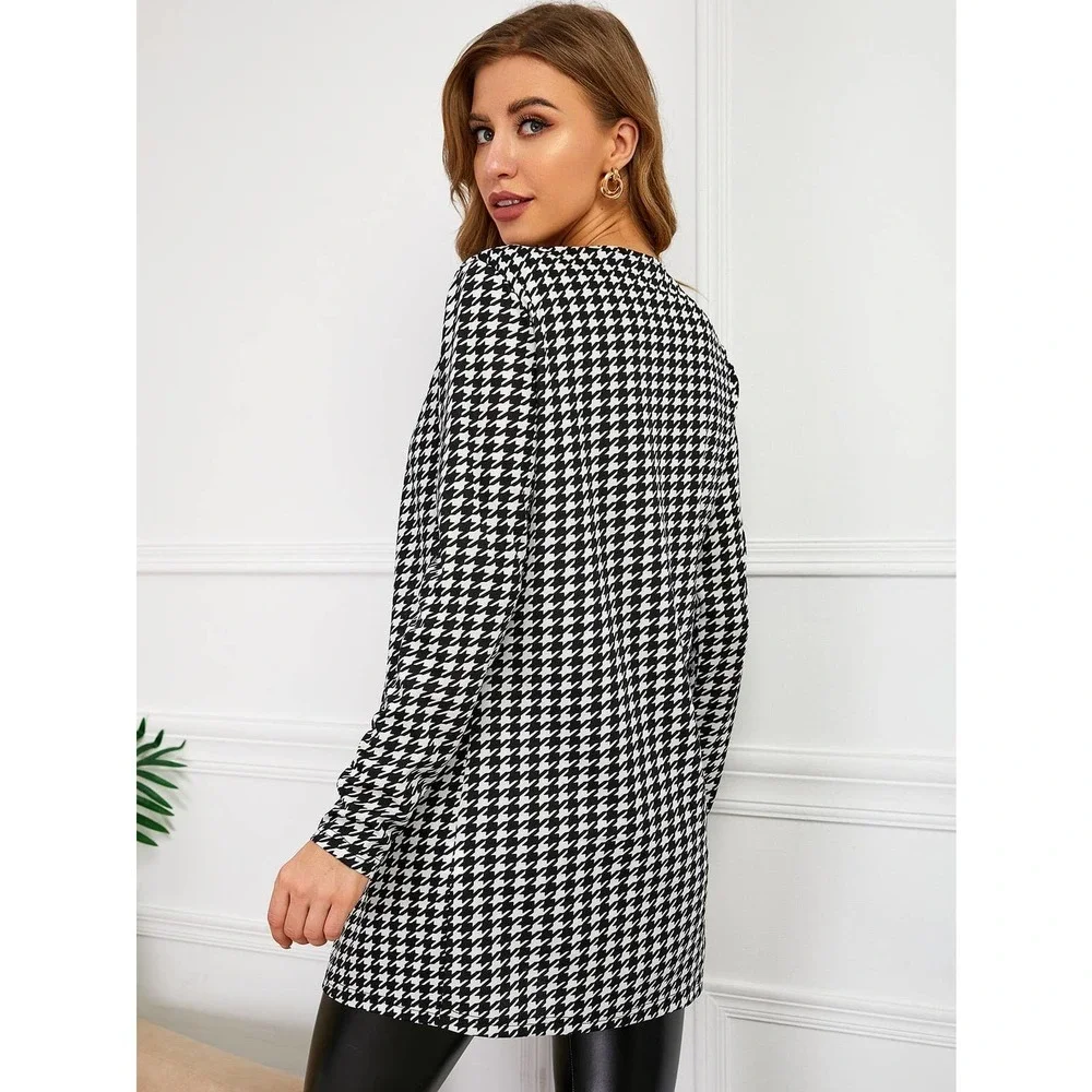 Plazacore Houndstooth Pattern Open Front Coat blazer black - Picture 2 of 5